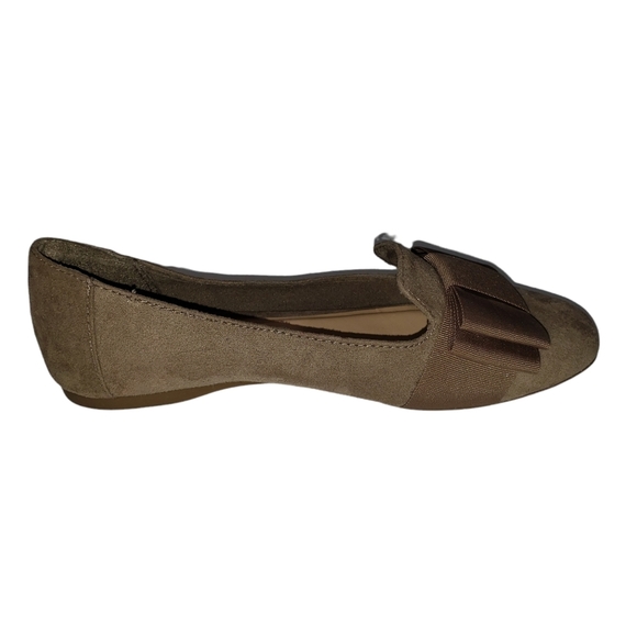 Fioni Brown Taupe Faux Suede Ballet Flats Size 5 Fabric Bow Slip-on Fall Loafers - Picture 5 of 10
